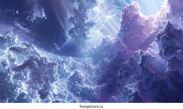 Interstellar cloudscape in hues of purple blue and pink
