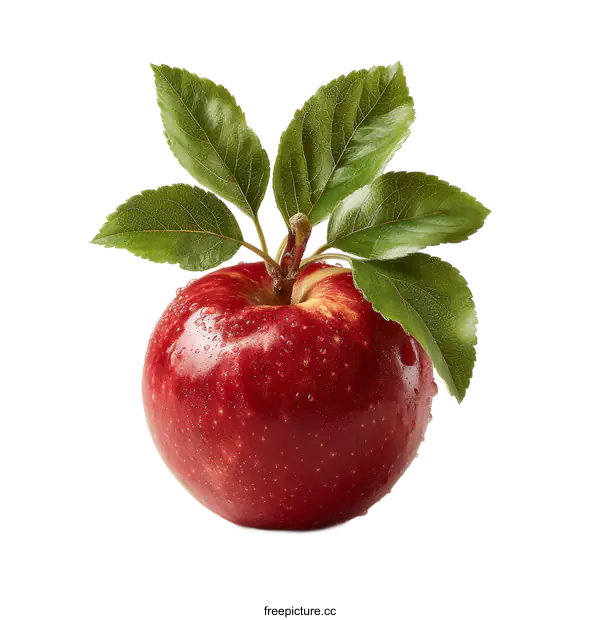 [Transparent Background PNG]Fresh Red Apple with Leaves