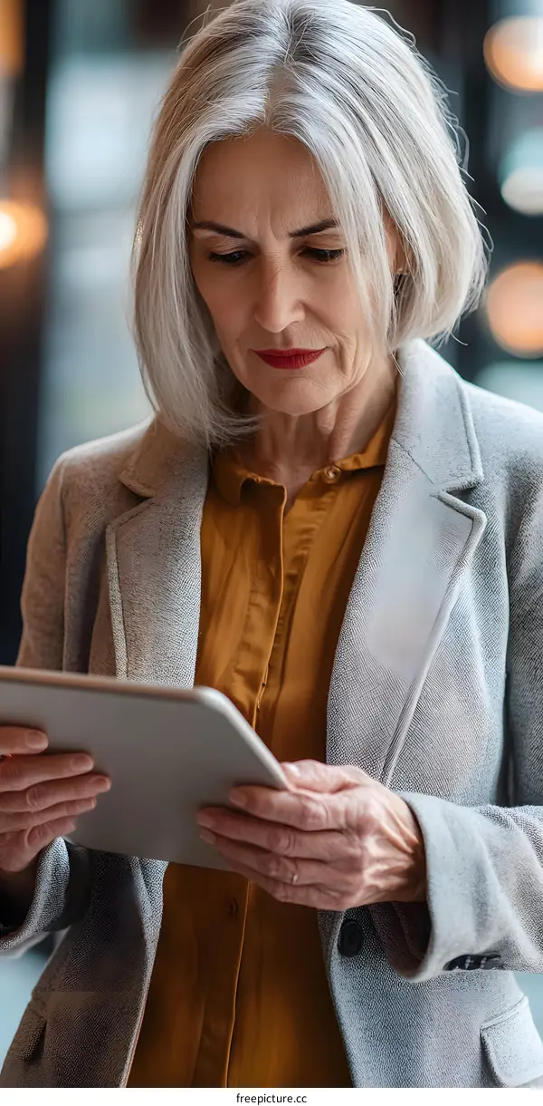 Caucasian Woman Using Digital Tablet In Office