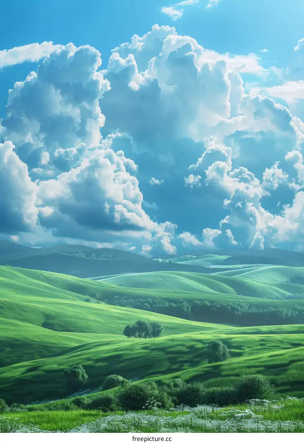 Gorgeous Hills Under Blue Sky with Clouds
