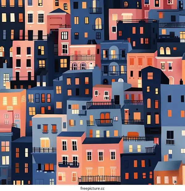 Colorful Cityscape With Windows Lit Up At Night