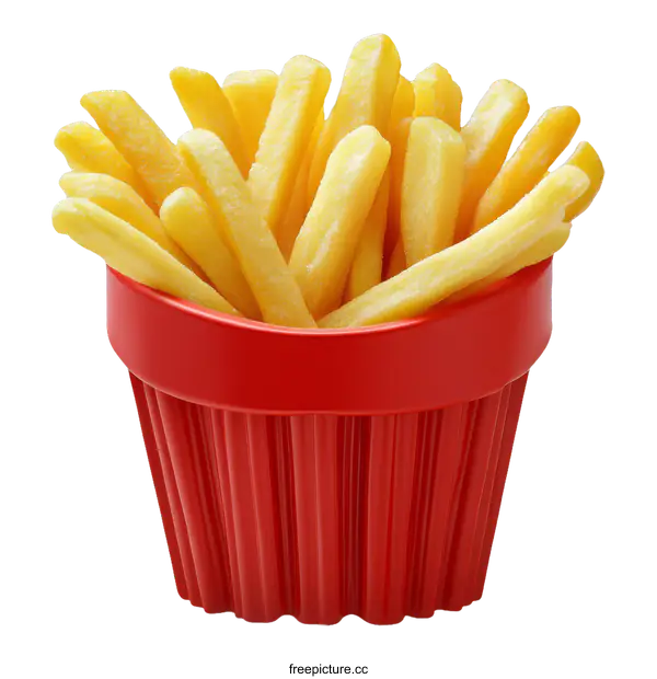 [Transparent Background PNG]Crispy French Fries in a Red Container