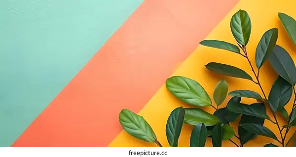 Green Leaves On Colored Background
