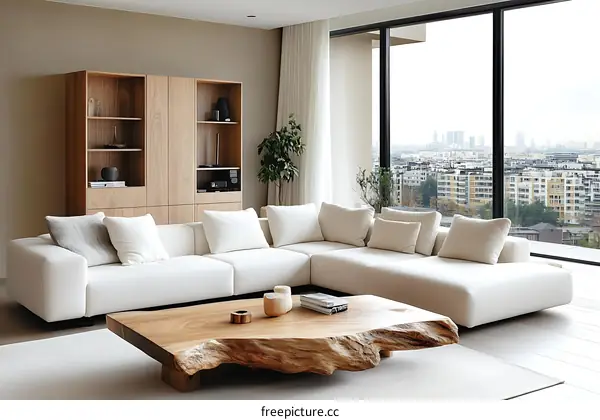 Modern Minimalist Living Room with Panoramic City View