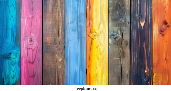 Multicolored wooden fence planks background texture