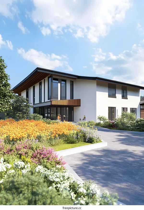 Modern House with Flower Garden