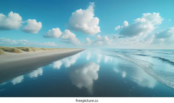 Beach with white clouds and blue sky