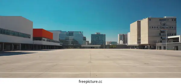 Empty Parking Lot in Front of Modern Architecture