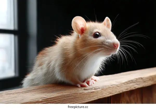 Cute Little Rat on Wooden Surface
