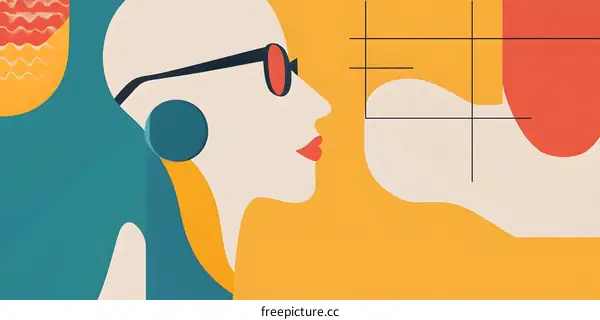 Abstract Art Illustration Of A Woman With Sunglasses And Geometric Shapes