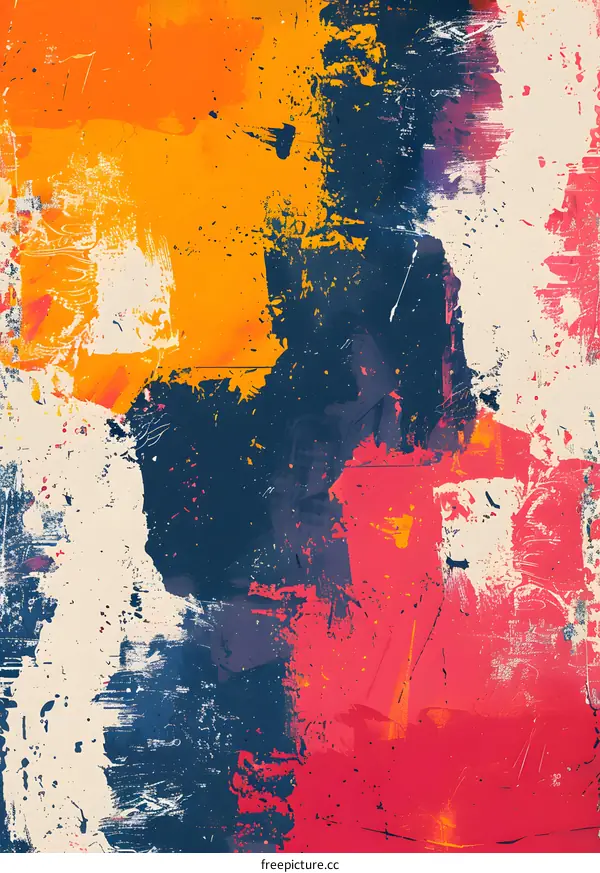 Abstract Art Painting with Orange, Blue, Red, and White Colors