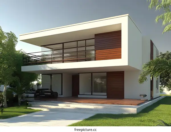 Modern Architecture House Design with Balcony and Yard