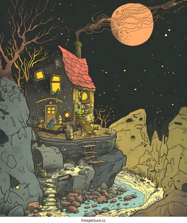 Night Sky House in the Mountains