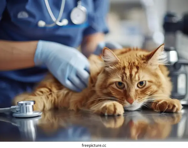 Veterinarian Examining a Ginger Cat