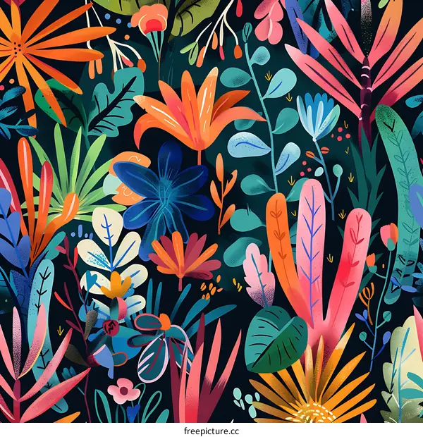 Colorful Floral Pattern with Dark Background