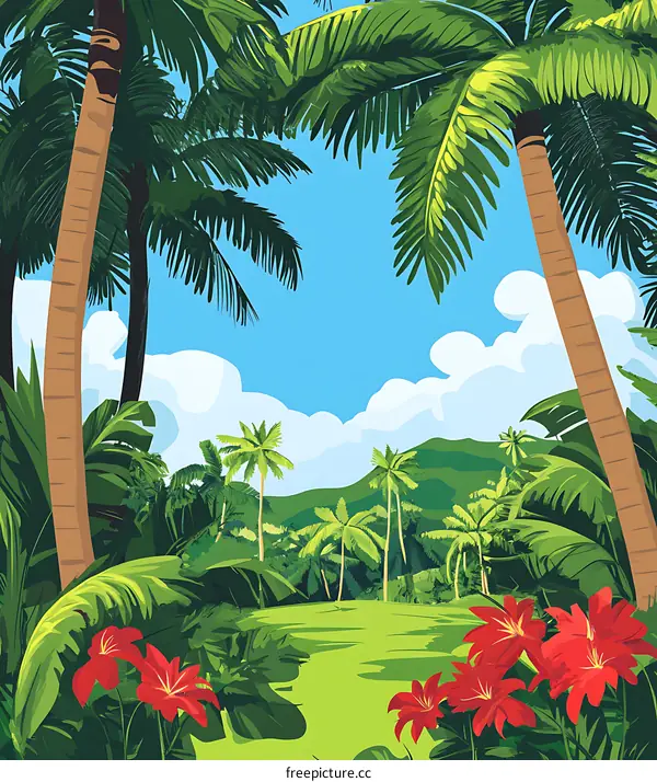 Tropical Jungle Landscape With Palm Trees