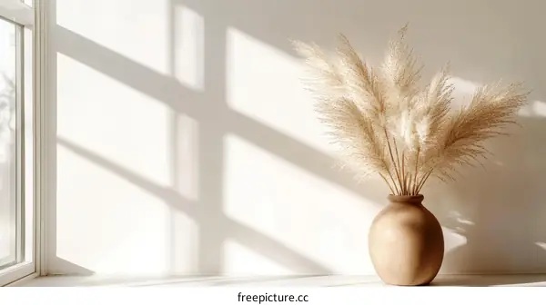 Soft Sunlight Interior Decor with Pampas Grass