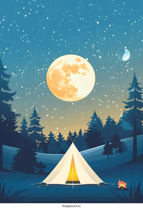 Camping Under The Full Moon Night Sky