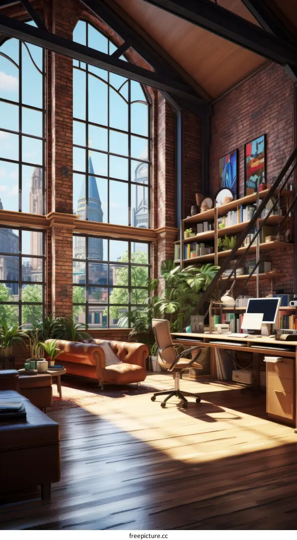 cozy home office with a view of the city