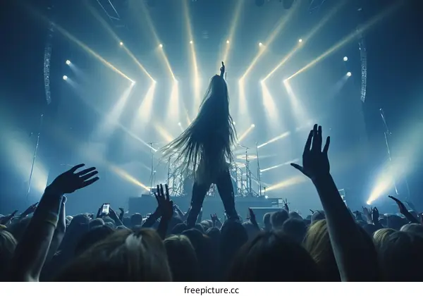Rock concert with long-haired singer on stage