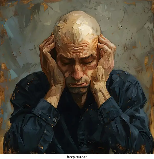 Portrait of a man with hands on head