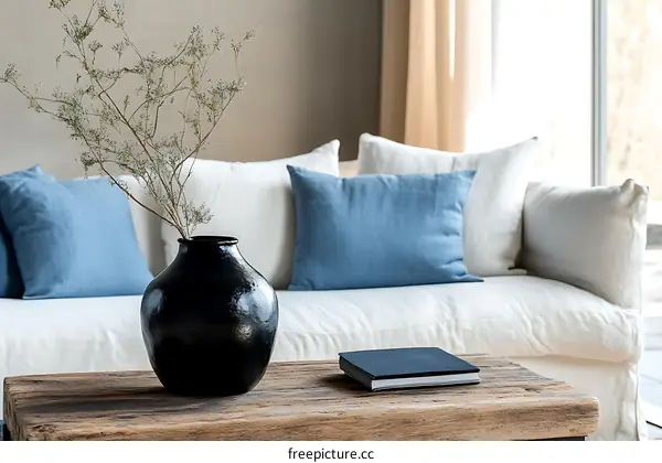 Modern Living Room Decor with Vase and Sofa
