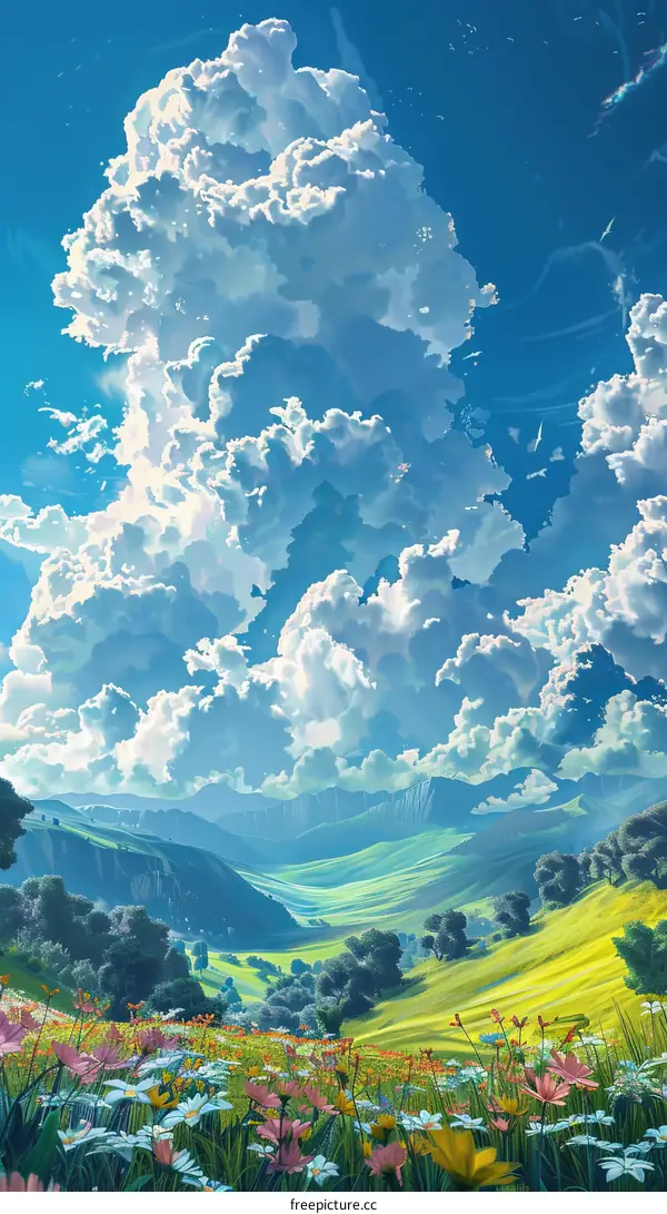 Idyllic Green Hills and White Clouds