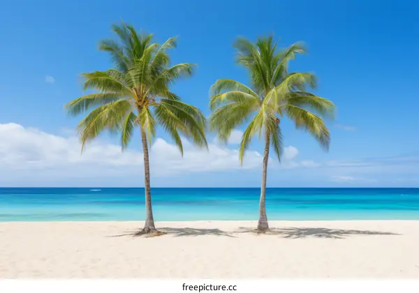 Palm Trees and White Sand Beach with Blue Ocean