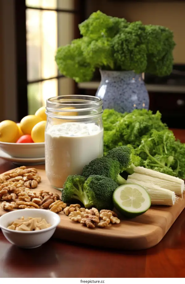 A Selection of Wholesome Ingredients Arranged on a Wooden Table