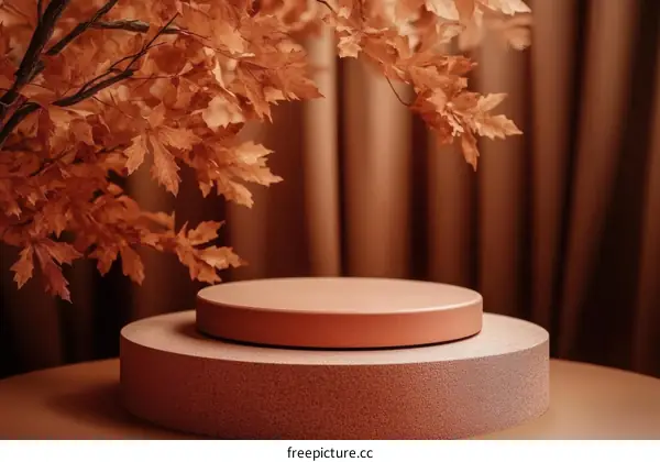 Autumnal Display Podium with Dried Leaves