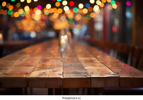 Wooden table with a blurred background of a restaurant
