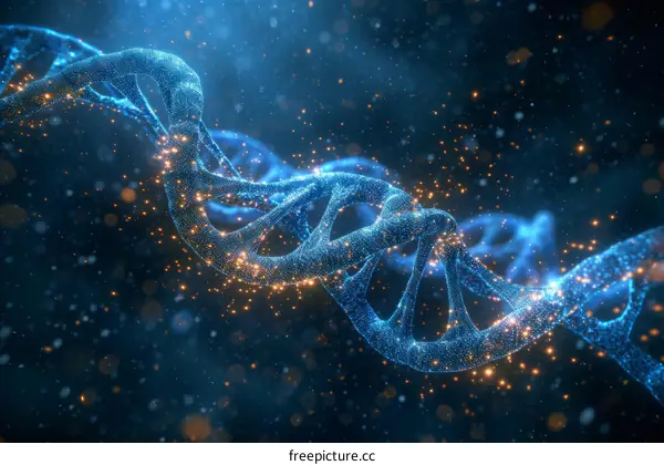 Blue glowing DNA double helix