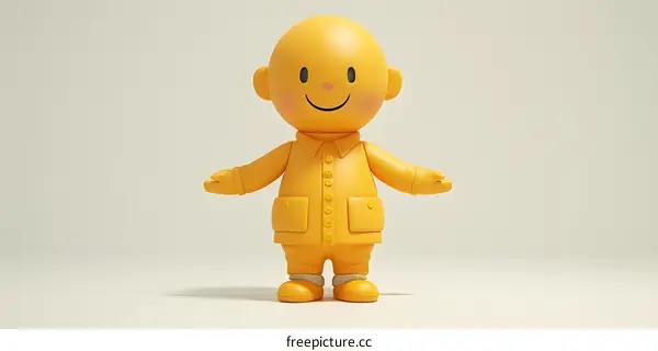 A 3D rendering of a yellow cartoon character