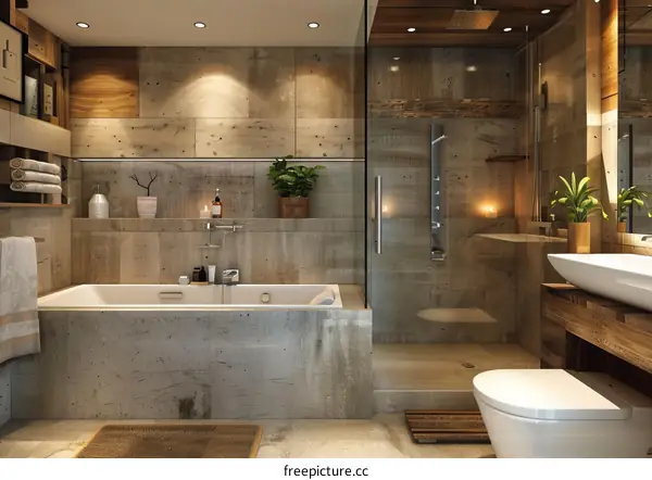 Modern Rustic Bathroom Design with Wood Accents