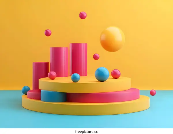 Abstract 3D Geometric Shapes with Yellow, Pink, and Blue Colors