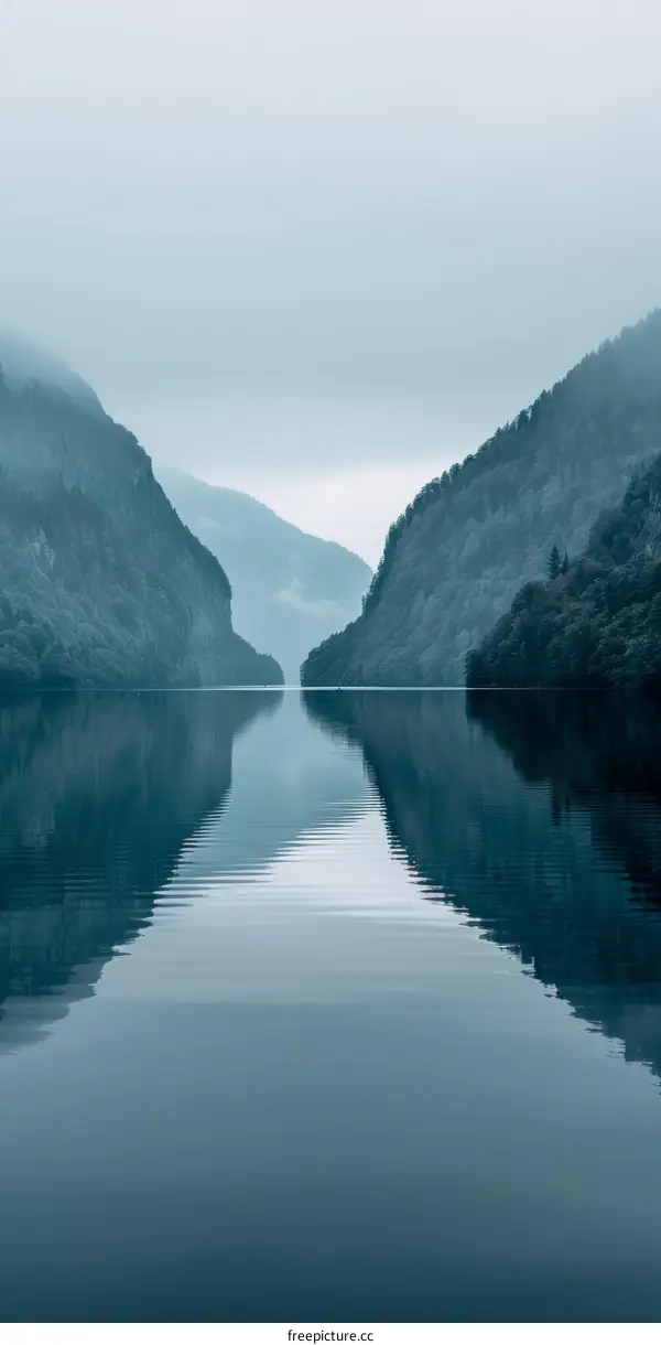 Mountain lake in the morning mist