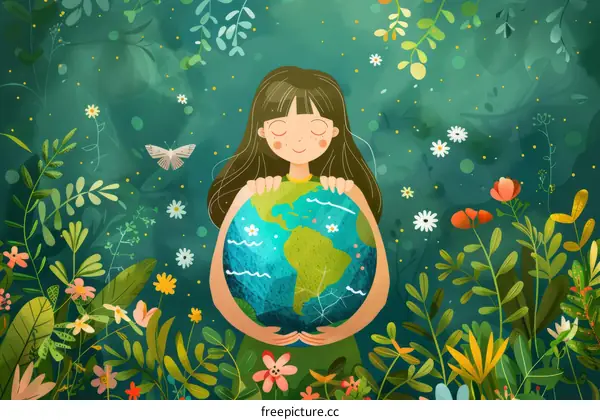 Girl Embracing Earth: A Hope for Our Future