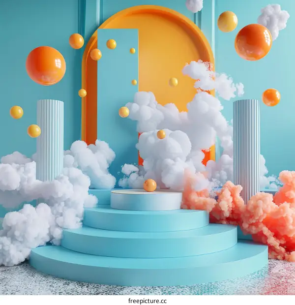 Futuristic Podium with Floating Spheres