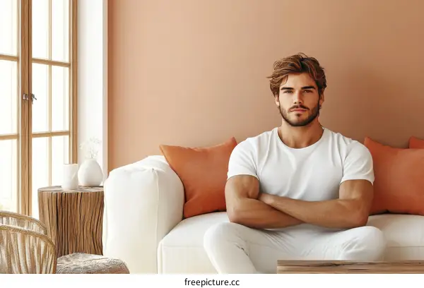 Stylish Man Relaxing on a Modern Sofa