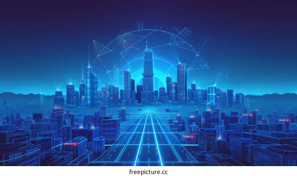 Blue and Purple Digital City Illustration