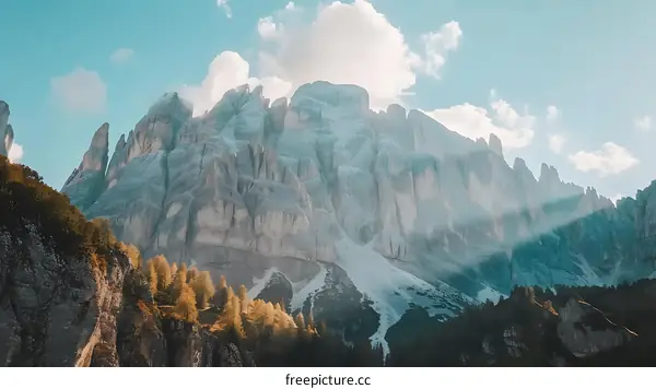 Majestic Mountain Range with Clouds and Sunlight