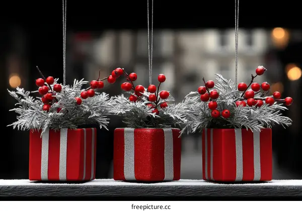 Christmas Gift Decorations with Berries and Snowflakes