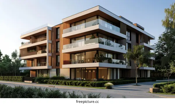 Modern Apartment Building with Expansive Balcony