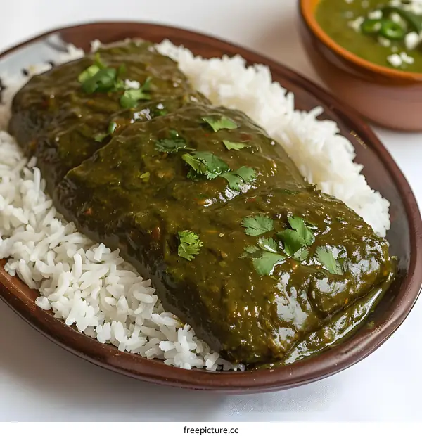 Green curry with rice on a plate