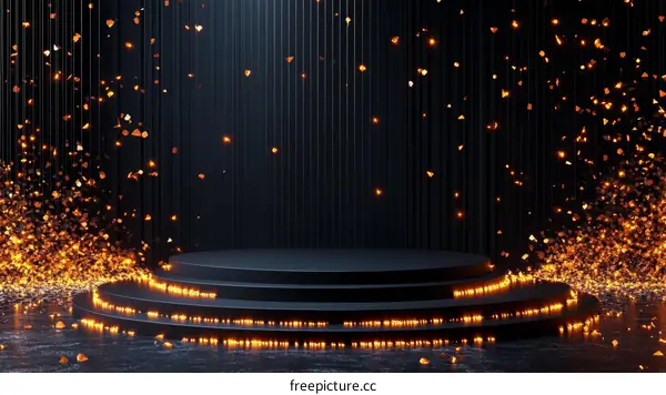 Elegant Black Stage with Golden Confetti