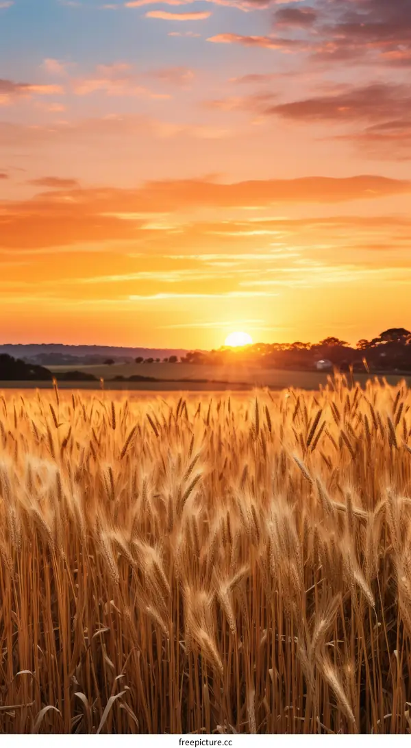 Field of wheat under sunset sky