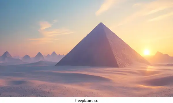 Sunset Over the Pyramids in the Desert