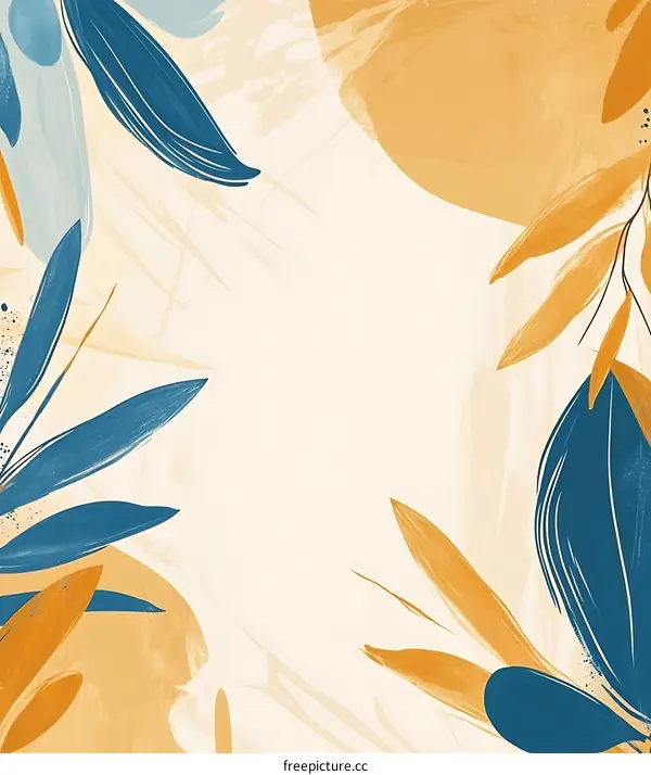 Abstract Painting with Blue and Yellow Leaves