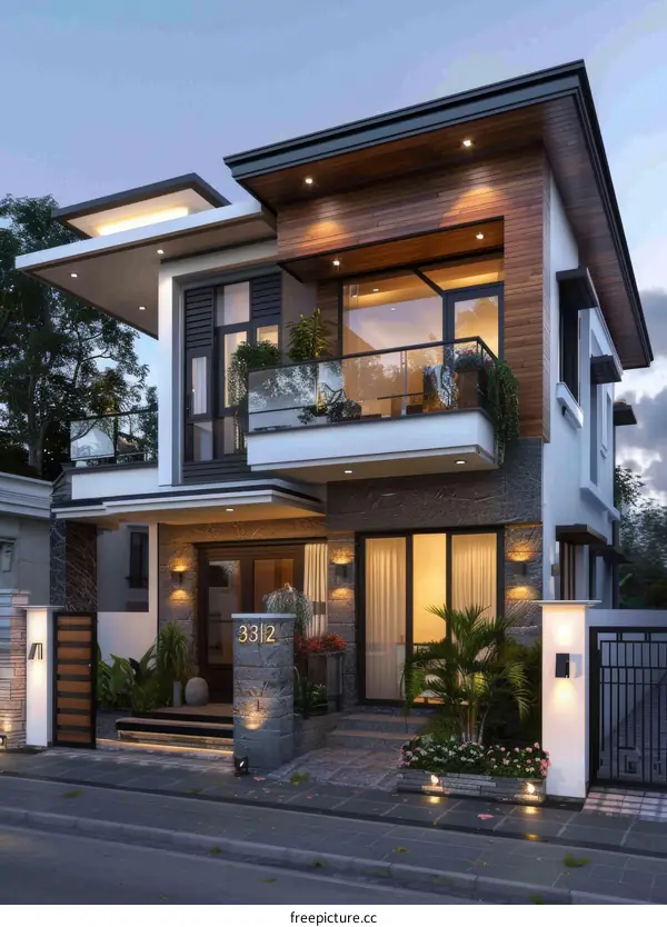 Modern House Exterior Design in Evening Light