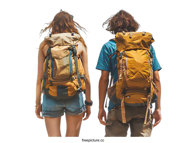 [Transparent Background PNG]Two people with backpacks are walking away from the camera.